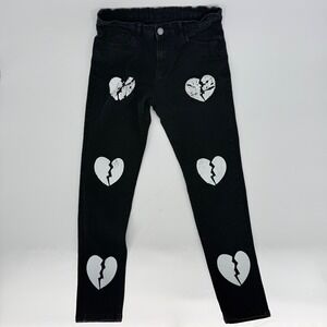 Black‎ Broken Heart Denim Grunge Tumblr Jeans Streetwear Distressed Print 28x28